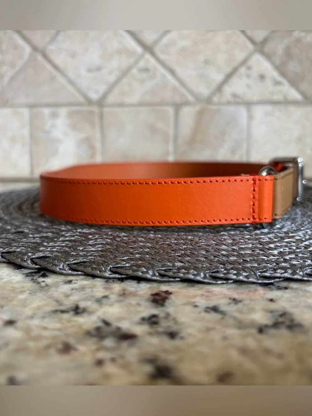 Talbots Color-Block Orange Brown Black Silver Belt